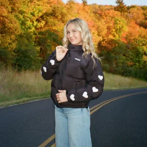 "Heart on My Sleeve" Puffer Jacket in Black