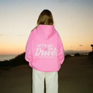 "Let's Go on a Drive" Oversized Lux Hoodie in Pink