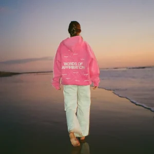 "Words of Affirmation" Oversized Lux Hoodie in Vintage Washed Pink